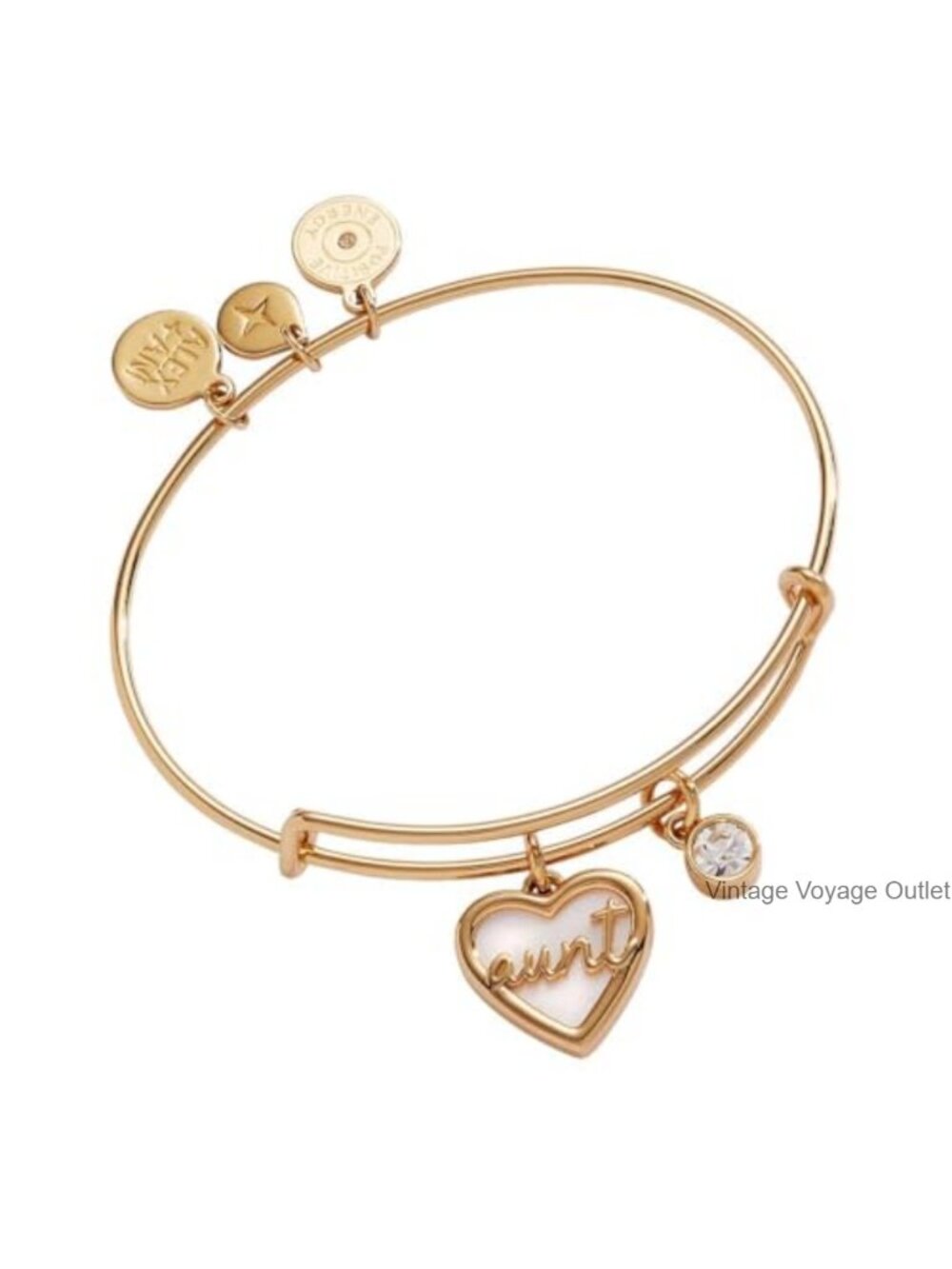 Brass Mother of Pearl Bangle Charm Bracelet Trusting Guide Aunt Gift